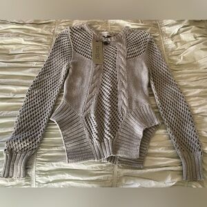 NWTags Blessed are the Meek Gray Open Stitch Cable-knit Butterfly Waist Sweater